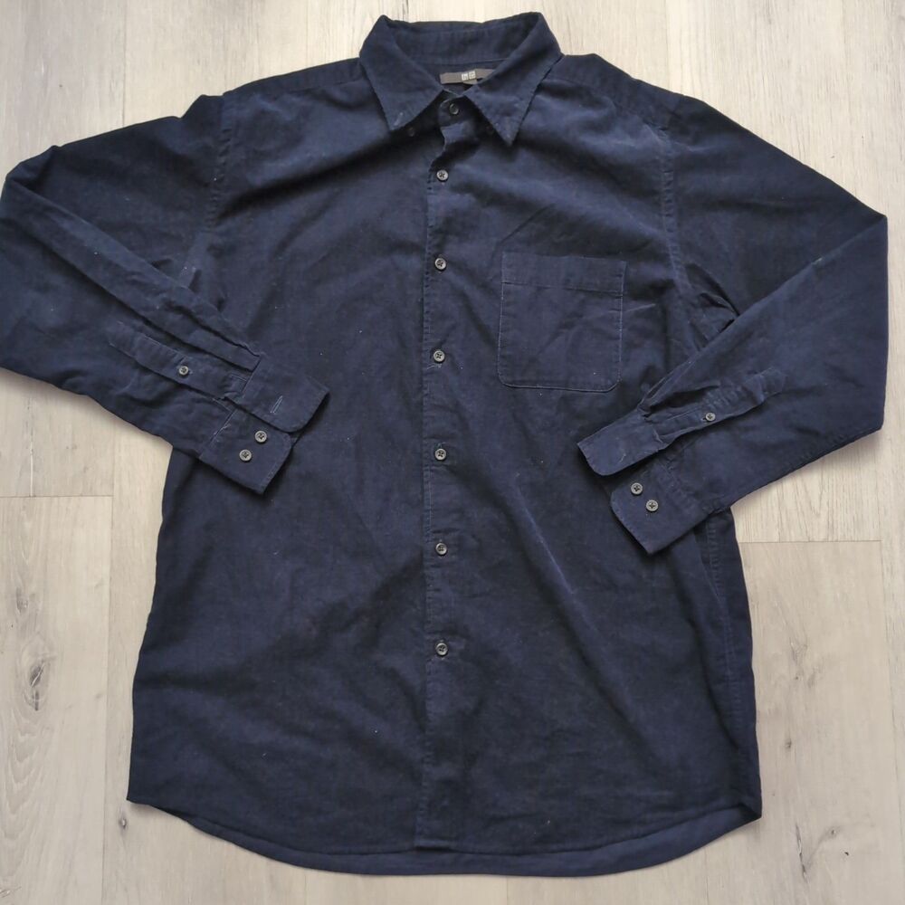 Uniqlo Corduroy Shirt Men's XL Dark Navy Long Sleeved Button Down Casual Shirt